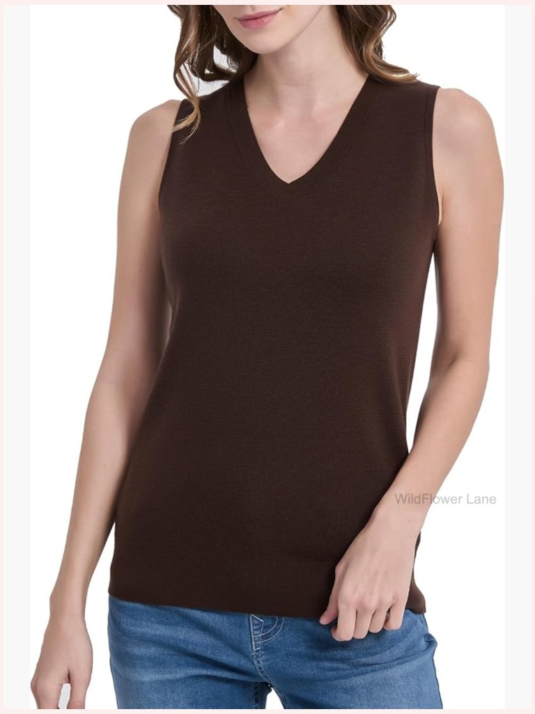 100% Merino Wool Sleeveless V-Neck Sweater Tank Top